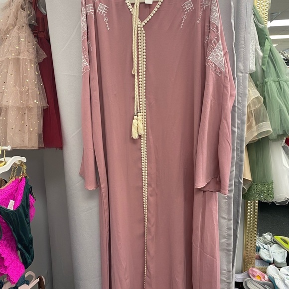 Dresses & Skirts - Pink Embroidered Kaftan with Tassel Tie